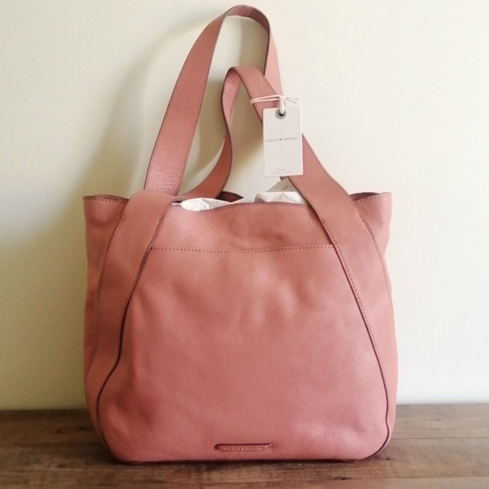 👜Lucky Brand Leather Shoulder Bag Orange Tote NWT Large Boho